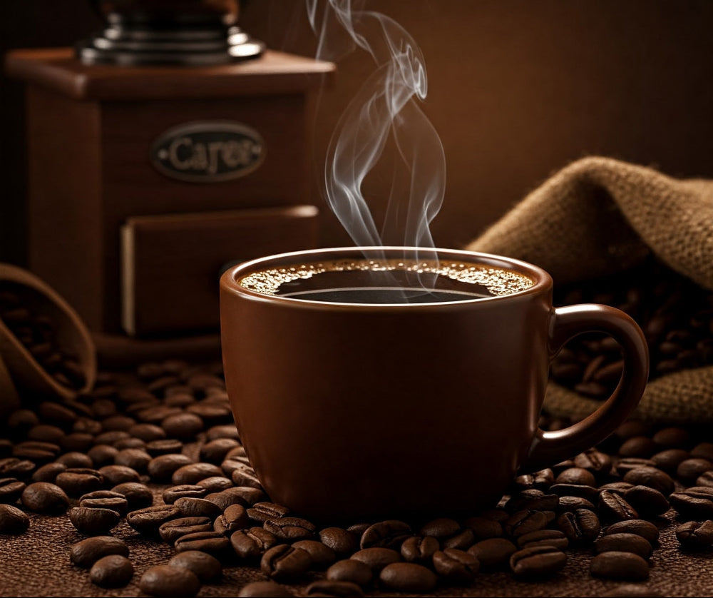 A cup of steaming hot coffee