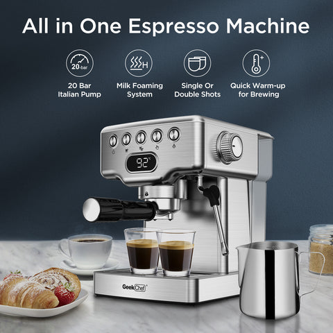 Geek Chef Espresso Machine With Milk Frother For Latte, Cappuccino, Macchiato